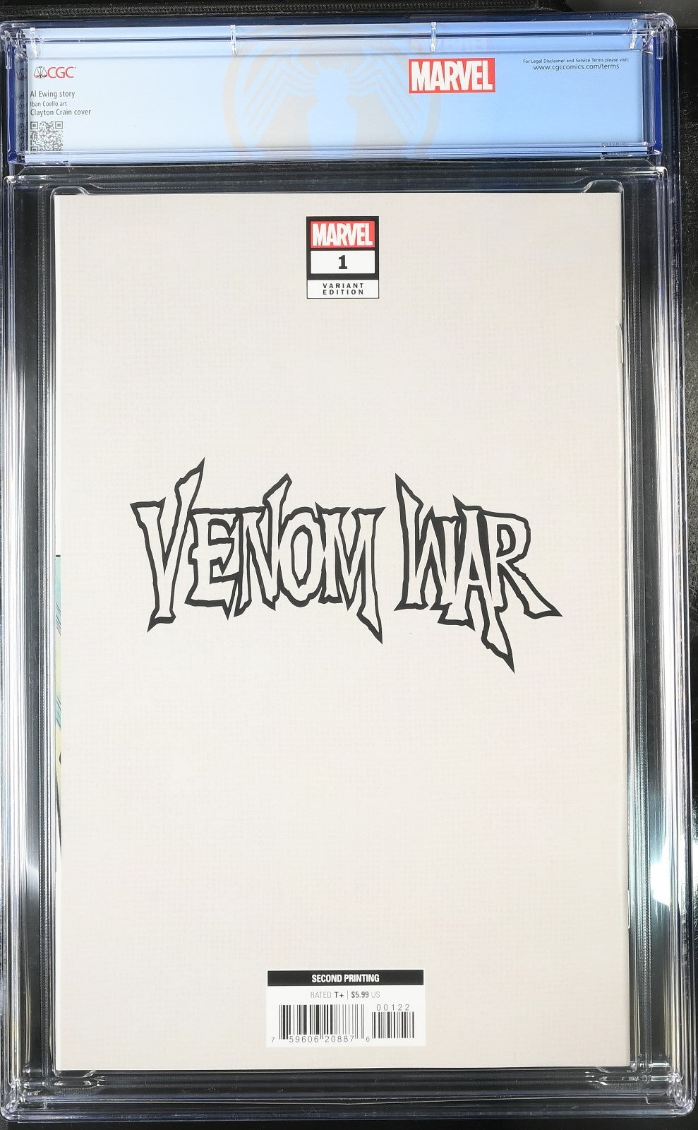 Venom War #1 CGC 9.8 1:25 2nd Print Clayton Crain VIRGIN Variant Custom Label