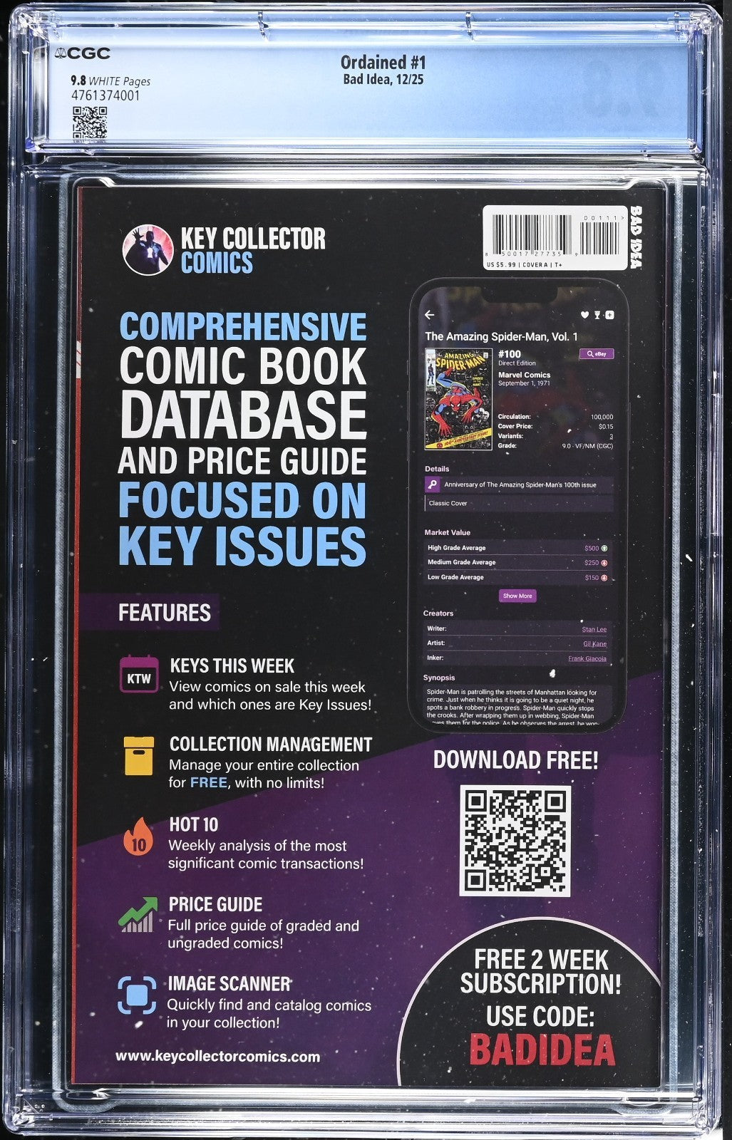Ordained #1 CGC 9.8 Cover A Jorge Fornes 1st Print Bad Idea 2025