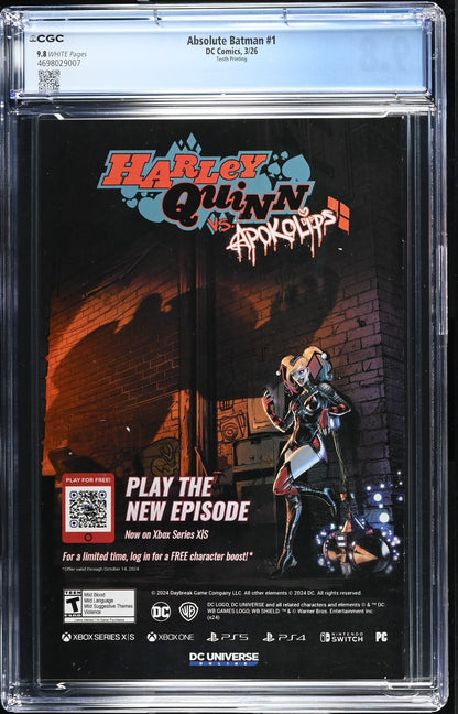 Absolute Batman #1 CGC 9.8 10th Print Cover A Dragotta Variant DC Comics 2026