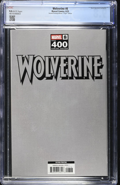 Wolverine #8 CGC 9.8 1:25 VIRGIN 2nd Print Johnson Variant Marvel 2025