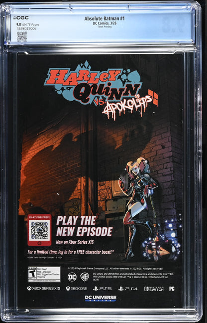 Absolute Batman #1 CGC 9.8 10th Print Cover A Dragotta Variant DC Comics 2026