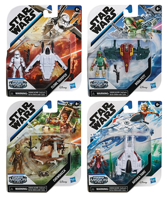 Star Wars Mission Fleet Micro Vehicle Ashoka Boba Fett Chewbacca Clone Trooper